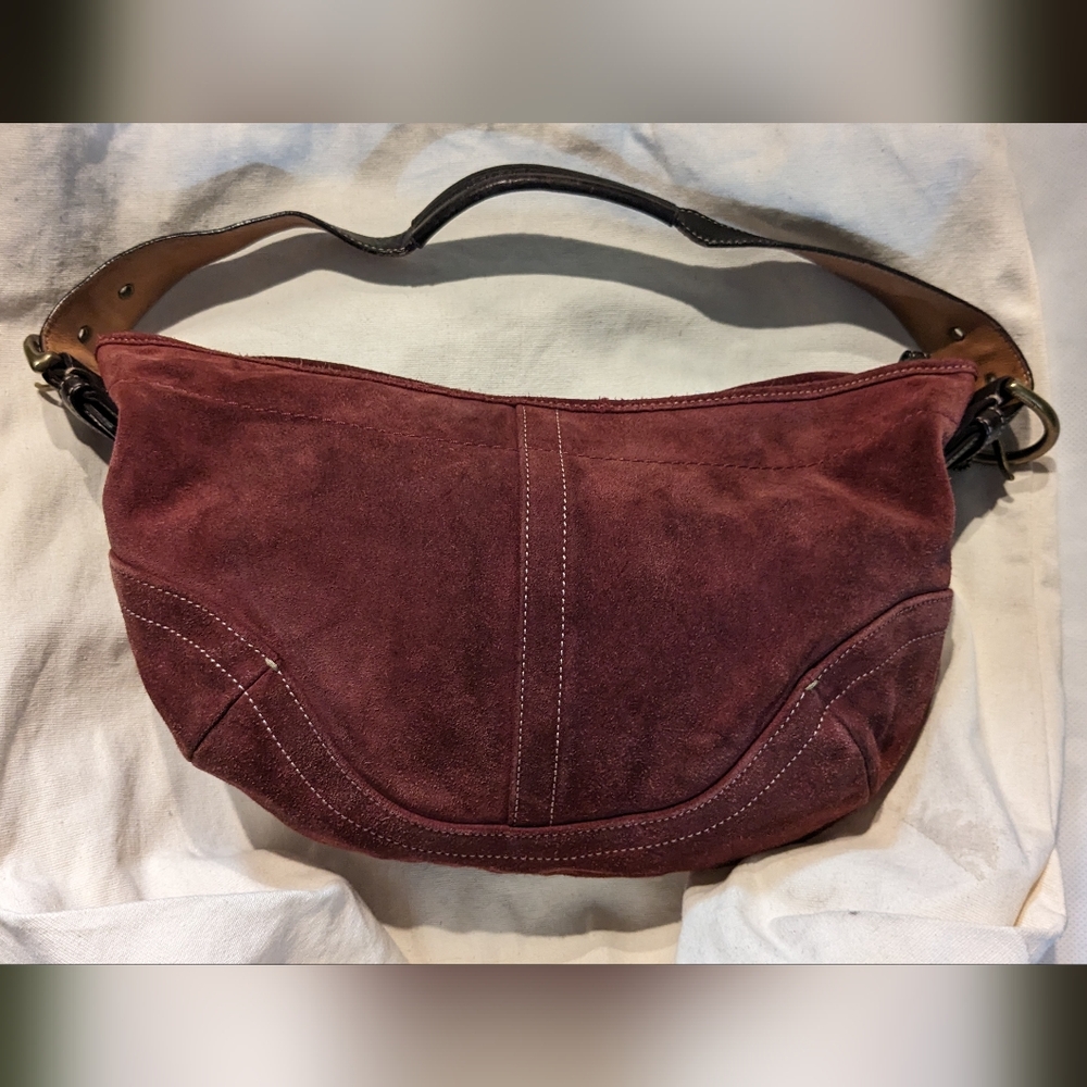 Coach 4268 red burgundy soft suede leather small hobo bag.